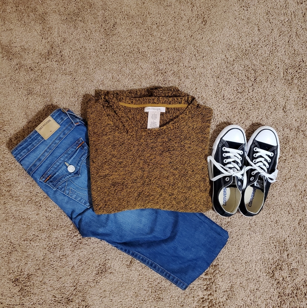 Philosophy Oak Barrel & Black Distressed Sweater L
